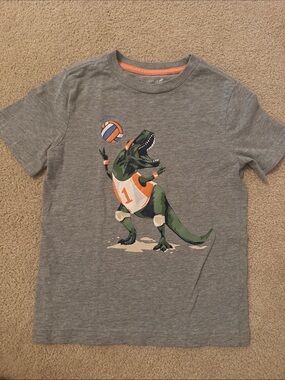 Caribbean Joe Gray Tee with Green Dinosaur Volleyball Graphic